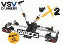 VSV X2 - <b>SPECIAL PER E-BIKE BIAMMORTIZZATE</b>
<br />Capacit 2 bici anche e-BIKE  (+ 1 bici optional cod. BCVSVEXT3ZX) Carico Max 60 Kg. Peso articolo 18 Kg.  in acciaio e alluminio. Portabici pieghevole.  Funzione reclinabile per l'apertura del bagagliaio tramite staffa SUPORTI TELAIO BICI A CINGHIE CON CHIUSURA. Presa 7/13 poli - SPECIALE CON SUPPORTI RUOTA MAGGIORATI. Passo bici: qualsiasi misura fino a 1350 mm.